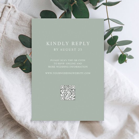Moderne Sage Green Minimalistische QR Code Wedding RSVP Kaartje