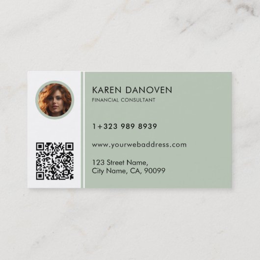 Moderne Sage-Green Monogram Aangepaste Foto Visitekaartje (Achterkant)