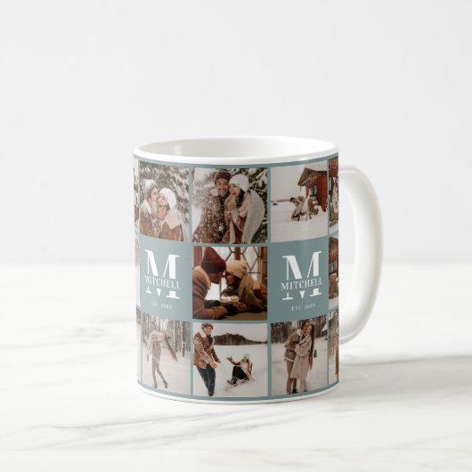 Moderne Sage Green Multi Photo Collage Keepsake Koffiemok (Voorkant rechts)