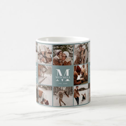 Moderne Sage Green Multi Photo Collage Keepsake Koffiemok (Center)