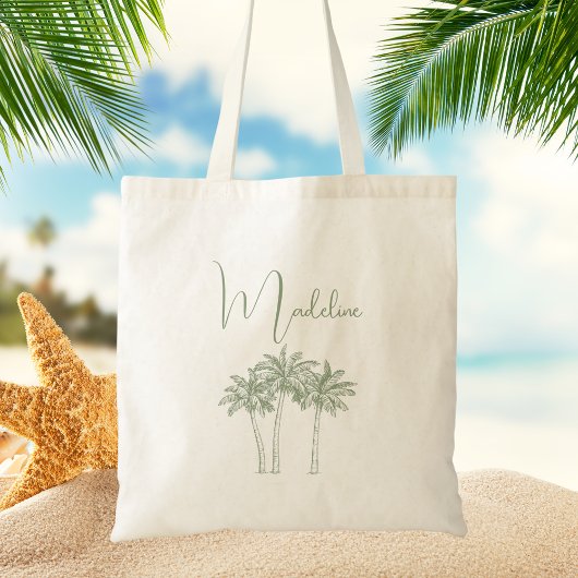 Moderne Sage Green Palm Tree Typografie Tote Bag