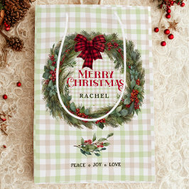 Moderne Sage Green Plaid Boerderij Kerstkrans Medium Cadeauzakje