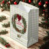 Moderne Sage Green Plaid Boerderij Kerstkrans Medium Cadeauzakje