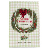 Moderne Sage Green Plaid Boerderij Kerstkrans Medium Cadeauzakje (Voorkant)