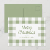 Moderne Sage Green Plaid Kerstmis Briefkaart (Voorkant / Achterkant)