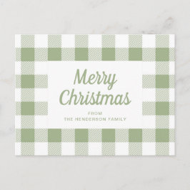 Moderne Sage Green Plaid Kerstmis Briefkaart