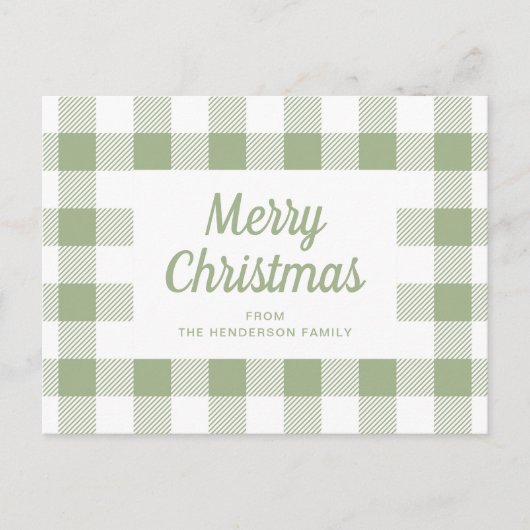 Moderne Sage Green Plaid Kerstmis Briefkaart (Voorkant)