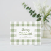 Moderne Sage Green Plaid Kerstmis Briefkaart (Staand voorkant)