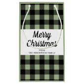 Moderne Sage Green Plaid Kerstmis Klein Cadeauzakje (Achterkant)
