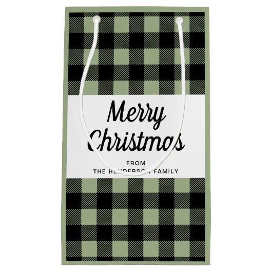 Moderne Sage Green Plaid Kerstmis Klein Cadeauzakje (Voorkant)