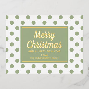 Moderne Sage Green Polka Dots Christmas Gold Folie Feestdagen Briefkaart