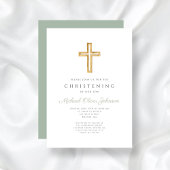 Moderne Sage Green Religious Cross Christening Kaart