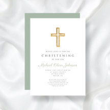 Moderne Sage Green Religious Cross Christening