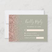 Moderne Sage Green Roos Gold Glitter Edge RSVP-kaa RSVP Kaartje (Voorkant)