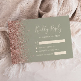 Moderne Sage Green Roos Gold Glitter Edge RSVP-kaa RSVP Kaartje