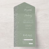Moderne Sage Green Silver Glitter bruiloft All In One Uitnodiging (Binnen)