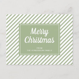 Moderne Sage Green Stripes Vrolijk Kerstfeest Briefkaart