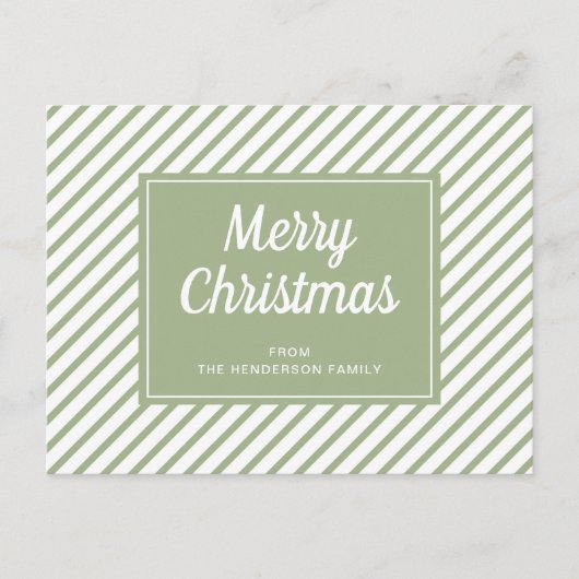 Moderne Sage Green Stripes Vrolijk Kerstfeest Briefkaart (Voorkant)