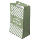 Moderne Sage Green Stripes Vrolijk Kerstfeest Klein Cadeauzakje (Achterkant Gekanteld)
