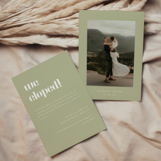 Moderne Sage Green Wedding Elopement Receptie Kaart