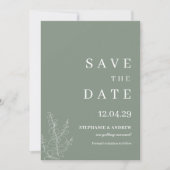 Moderne Sage Green Wedding Minimalist Save the Dat Kaart (Voorkant)