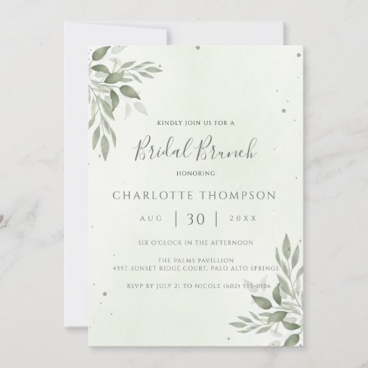 Moderne Sage Greenery Chic Bruidsbrunch Uitnodigin Save The Date (Voorkant)