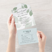 Moderne Sage Groen Bladerdak Waterverf Bruiloft All In One Uitnodiging (Afscheurbaar)