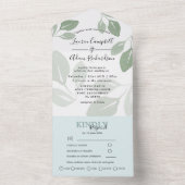 Moderne Sage Groen Bladerdak Waterverf Bruiloft All In One Uitnodiging (Binnen)