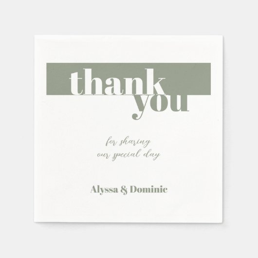 Moderne Sage Groen Dank u Bruiloft Servet (Voorkant)