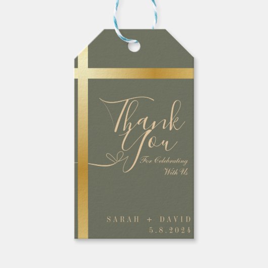 Moderne Sage Groen Dank u Kalligrafie Bruiloft Cadeaulabel (Voorkant)