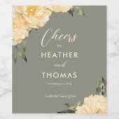 Moderne Sage Groen Geel Bloemen Huwelijk Wijn Etiket (Enkel label)