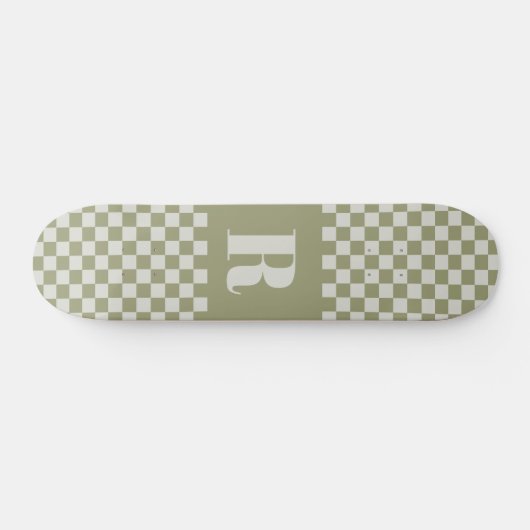 Moderne Sage Groen geruit Monogram Persoonlijk Skateboard (Horizontaal)