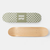 Moderne Sage Groen geruit Monogram Persoonlijk Skateboard (Horizontaal)
