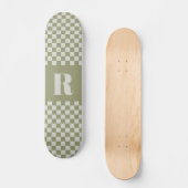 Moderne Sage Groen geruit Monogram Persoonlijk Skateboard (Voorkant)