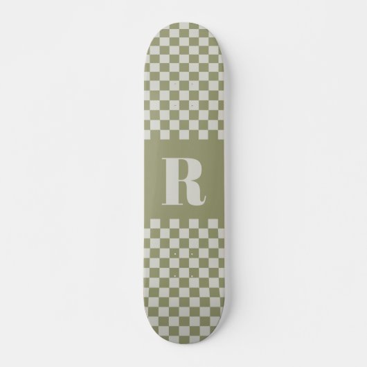 Moderne Sage Groen geruit Monogram Persoonlijk Skateboard (Voorkant)