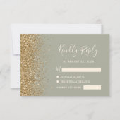 Moderne Sage Groen Goud Faux Glitter Edge RSVP Kaartje (Voorkant)