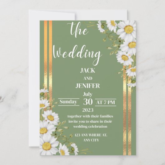 Moderne Sage Groen met Wit Eenvoudige Bruiloft Kaart (Voorkant)