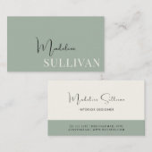 Moderne Sage Groen Minimalist Visitekaartje (Voorkant / Achterkant)