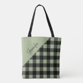 Moderne Sage Groen Plaid Patroon Naam Tote Bag (Achterkant)
