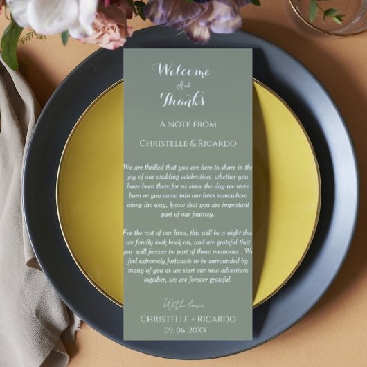 Moderne sage groen welkom en bedankt voor je bruil