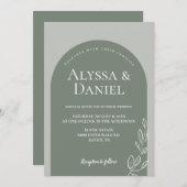 Moderne Sage Groen Wit Eenvoudige Boog Bruiloft Kaart (Voorkant / Achterkant)