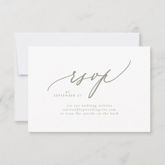 Moderne Sage Groen Wit Eenvoudige Huwelijk QR CODE RSVP Kaartje (Voorkant)
