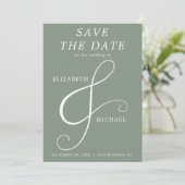 Moderne Sage Groene Ampersand Elegante Foto Save The Date (Staand voorkant)