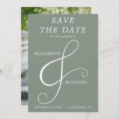 Moderne Sage Groene Ampersand Elegante Foto Save The Date (Voorkant / Achterkant)