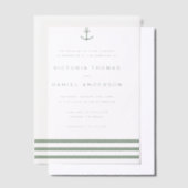 Moderne Sage Groene Anker Nautische Bruiloft Vellum Uitnodigingen (Offset)