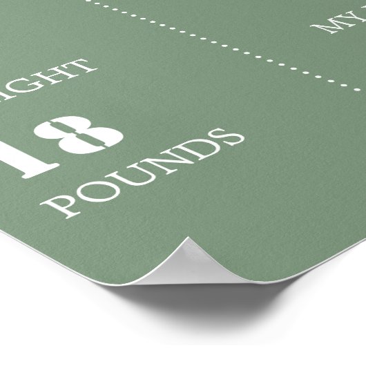 Moderne Sage Groene Baby 1e Verjaardag Mijlpaal te Poster (Hoek)