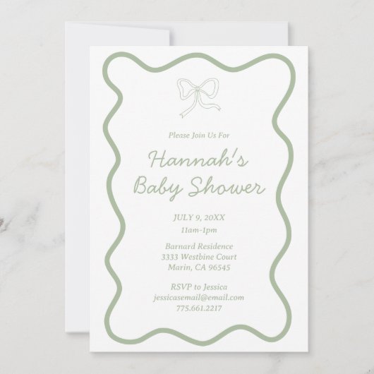 Moderne Sage Groene Baby shower Uitnodiging (Voorkant)