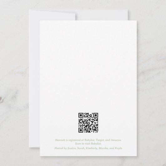 Moderne Sage Groene Baby shower Uitnodiging (Achterkant)