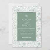 Moderne Sage Groene Bloemen Toile Wedding Kaart (Voorkant)