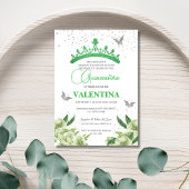 Moderne Sage Groene Bloemenvlinders Quinceañera Kaart